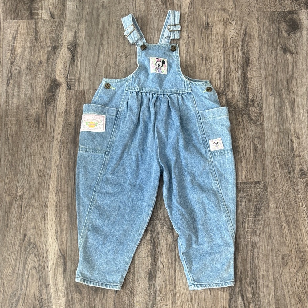 Minnie Mouse garden Disney Light Blue Denim Kids Overalls vintage wide leg 3T